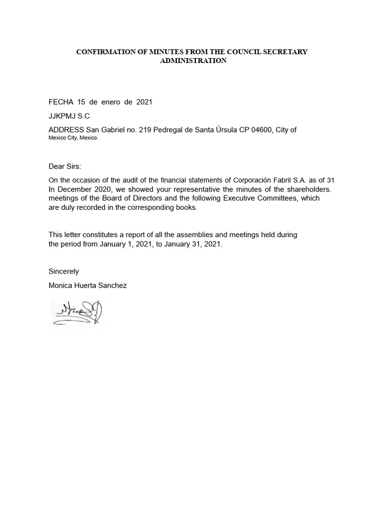 Confirmation of Minutes From The Secretary of The Board of Directors | PDF