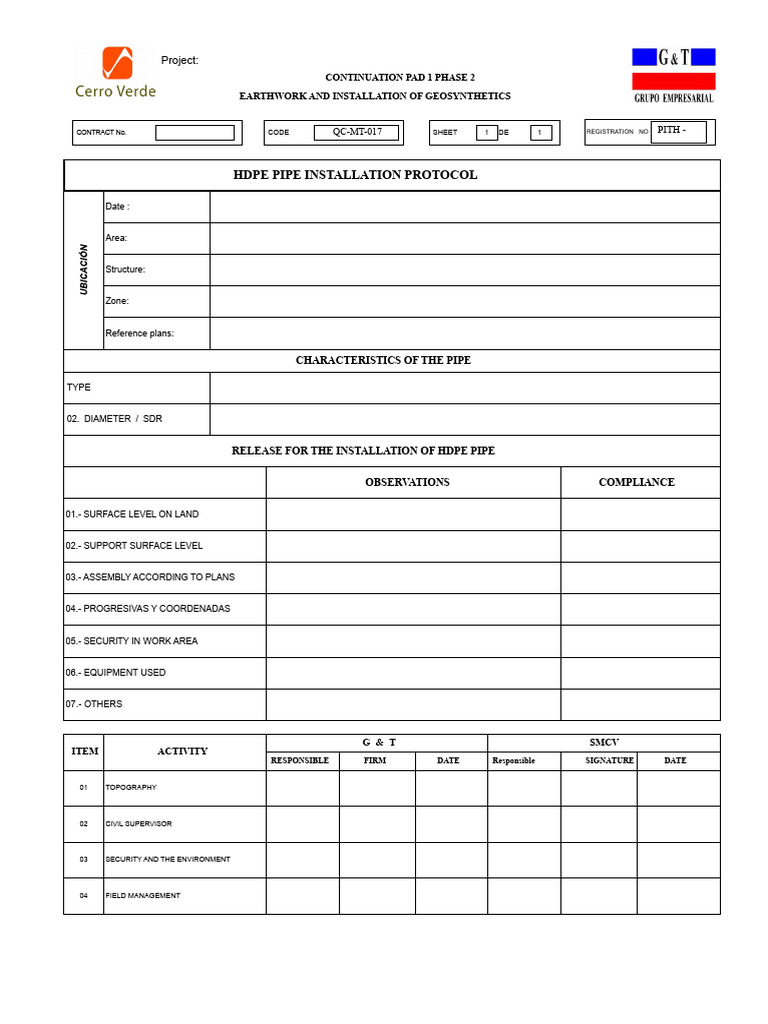 HDPE Pipe Installation Protocol | PDF