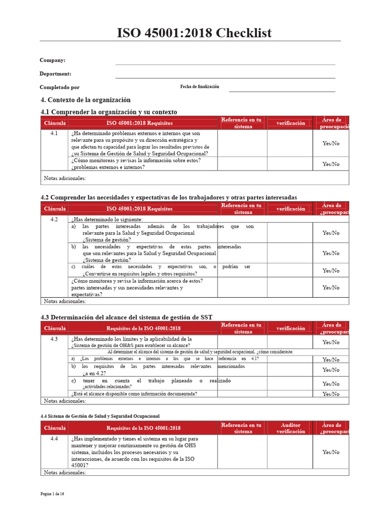 Lista de Verificación de Auditoría ISO 45001:2018 | PDF | Planificación ...