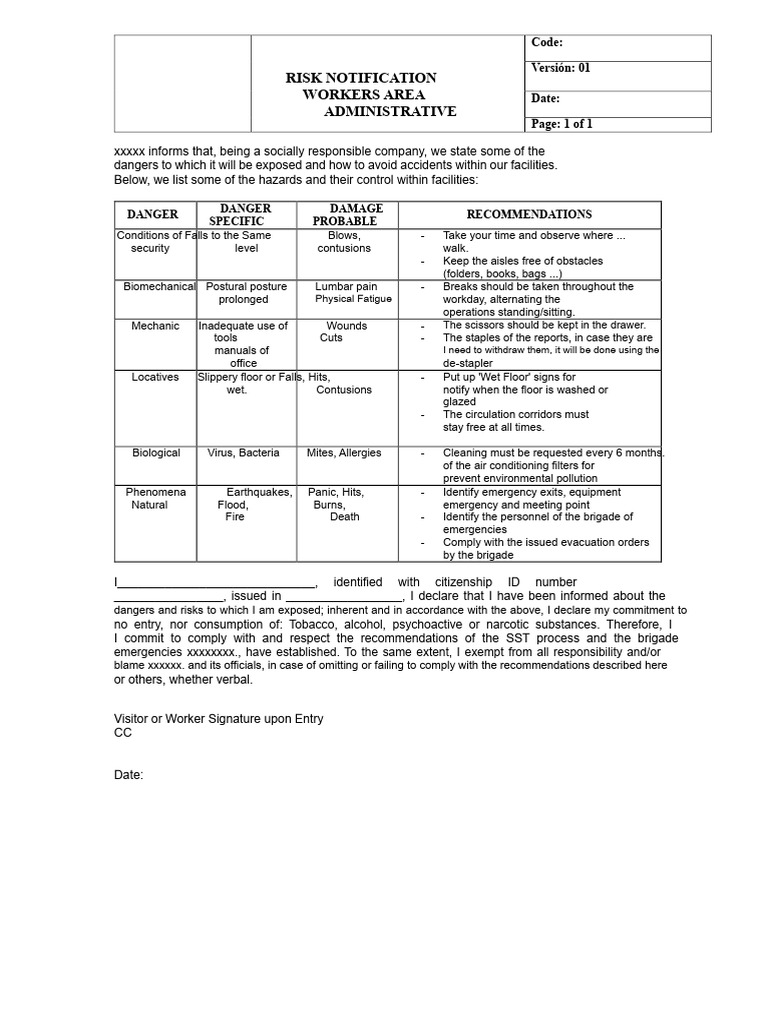 FGSST - Notification of Risks For Visitors and Office Workers | PDF ...