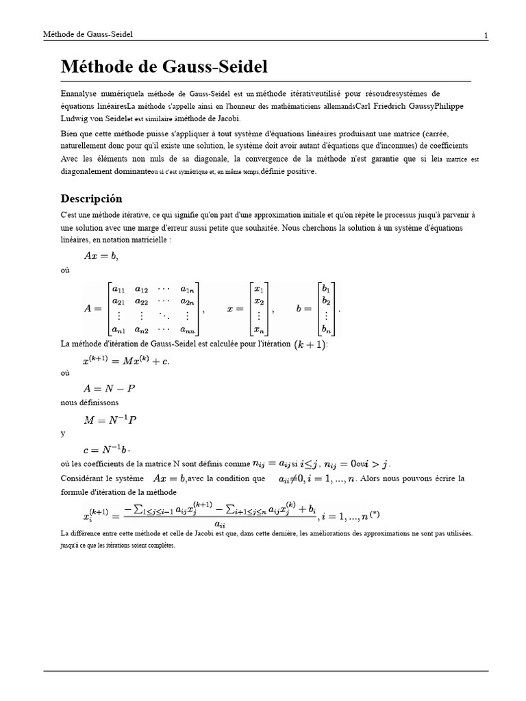 Méthode itérative de GaussSeidel PDF Matrice (Mathématiques — free download