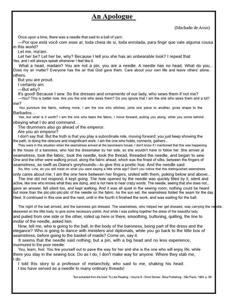 An Apologue | PDF | Sewing | Sewing Needle