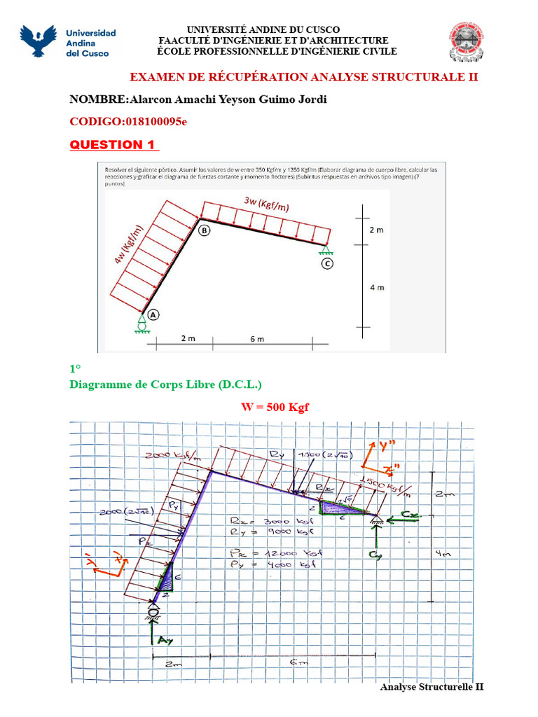 Examen d'Analyse Structurelle II | PDF | Calcul des structures et ...