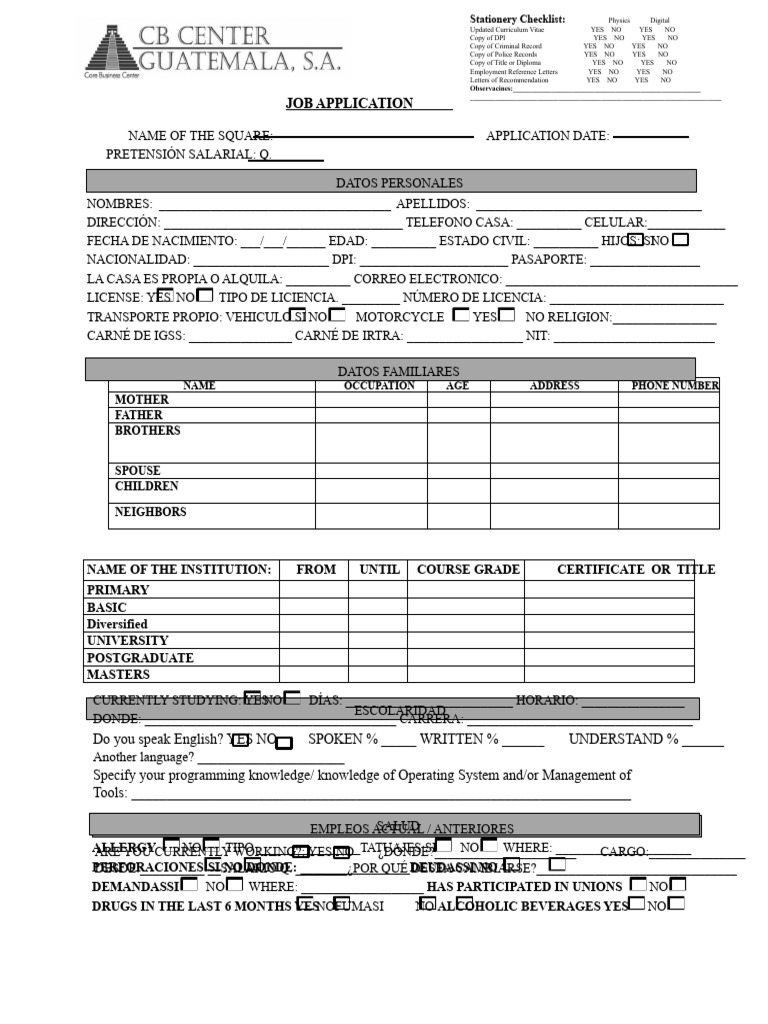 Job Application CB Center Blank | PDF