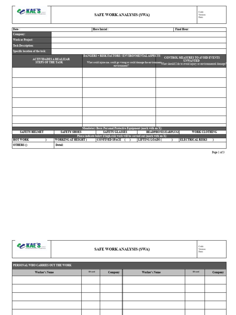 Safe Work Analysis Template Guide | PDF | Safety | Personal Protective ...