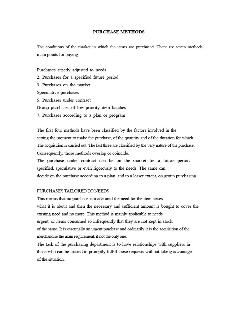 Seven Purchase Methods Explained | PDF | Prices | Procurement