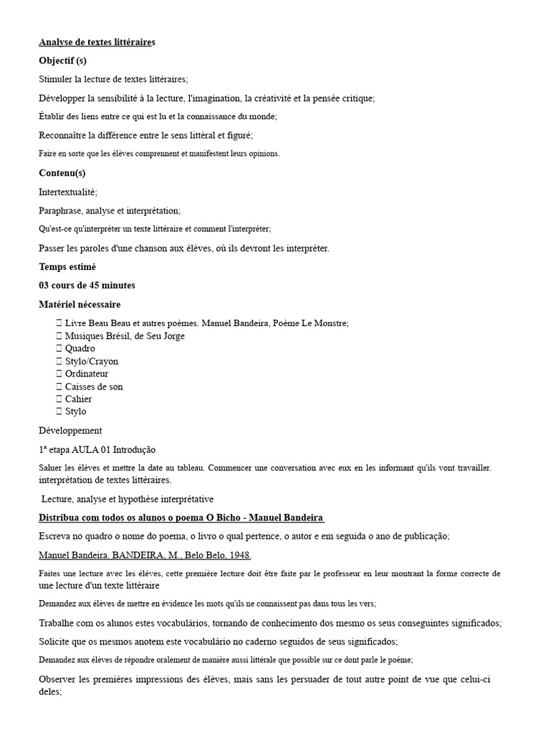 Interprétation de textes littéraires en classe | PDF | Brésil