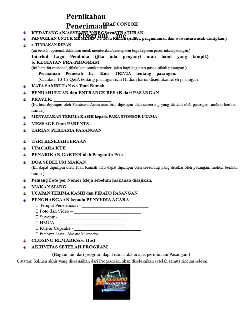 DRAFT PROGRAM SAMPLE RESEPSI PERNIKAHAN SIPIL | PDF