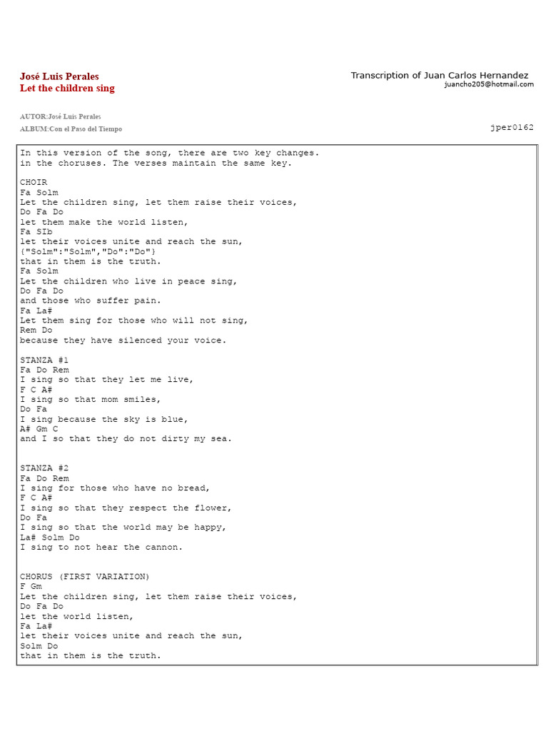 LET THE CHILDREN SING IN F CHORDS | PDF | Songs