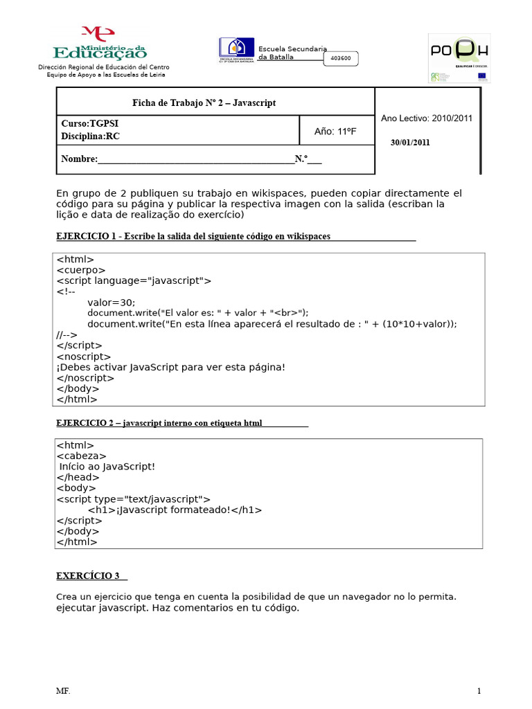 Ejercicios de Javascript para TGPSI | PDF