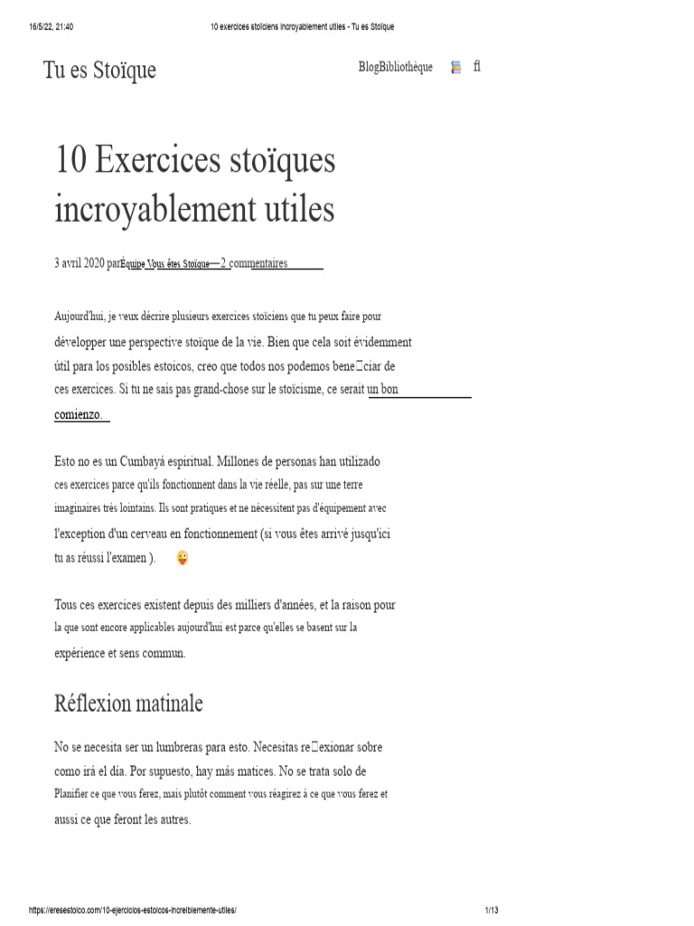 10 Exercices Stoïciens Pratiques | PDF | Stoïcisme | Liberté