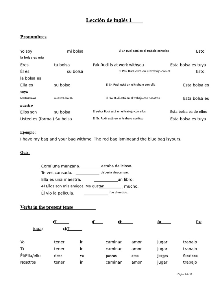 Lección de inglés: Pronombres y verbos | PDF | Gramática inglesa | Verbo