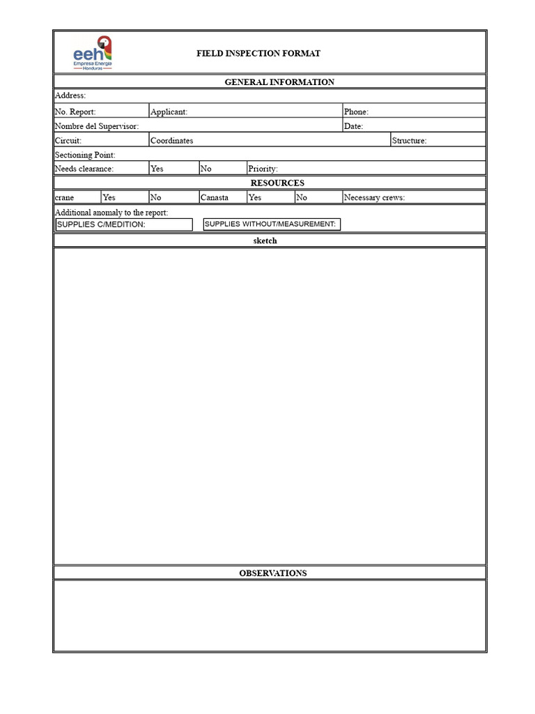 Field Inspection Report Template | PDF | Screw | Electrical Connector