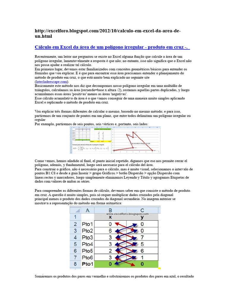 Cálculo da área de polígonos no Excel | PDF | Cálculo | Área