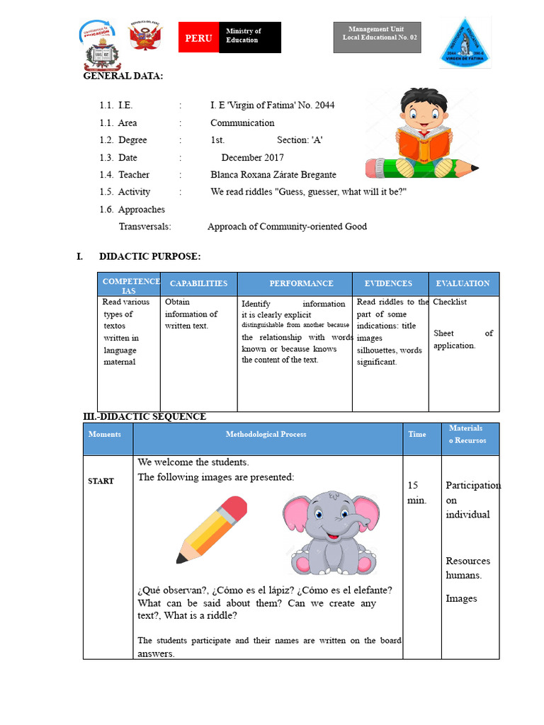 Learning Session Communication Riddles 1ST Grade 2017 | PDF | Learning ...