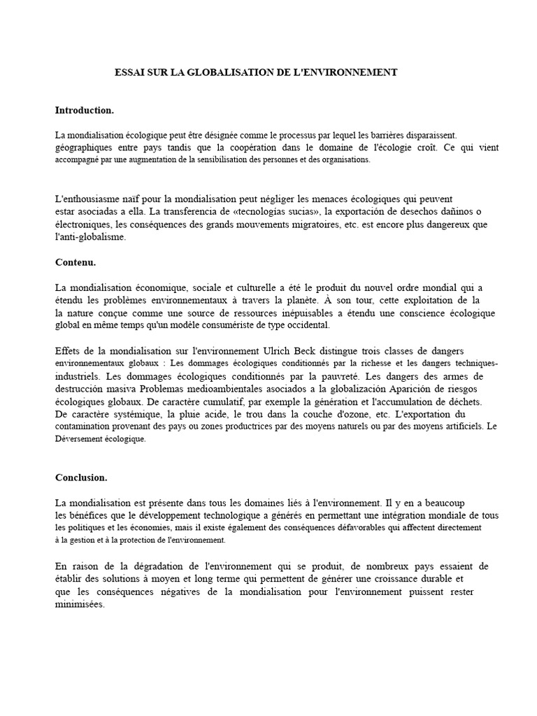 Impact de la Mondialisation sur l'Environnement | PDF | Environnement ...