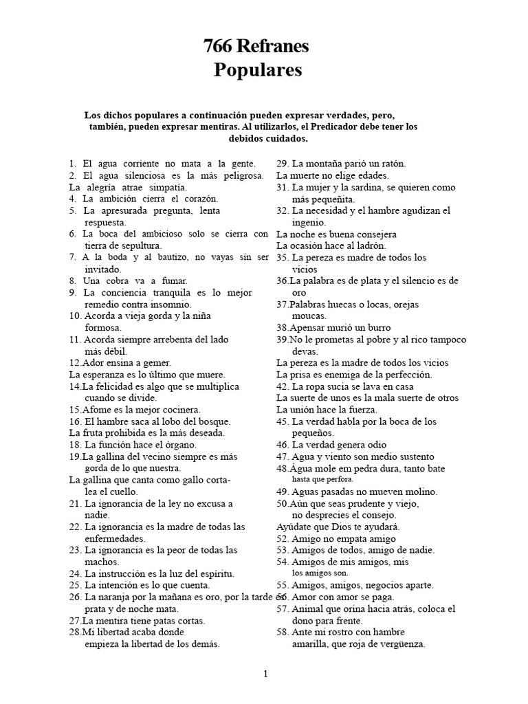 Refranes Populares y su Significado | PDF