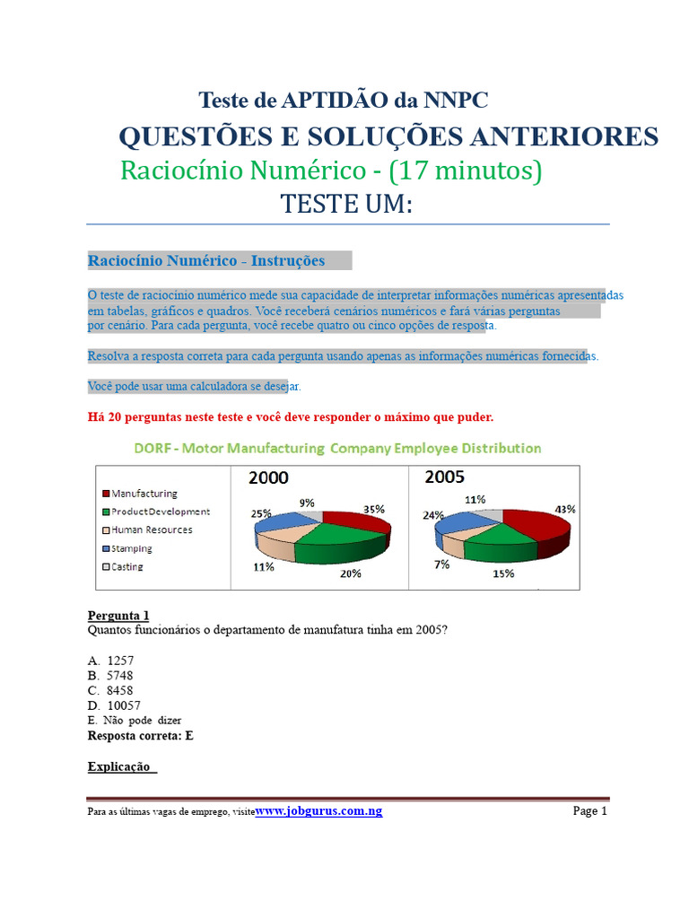 NNPC Teste de Aptidão Perguntas e Respostas Passadas PDF | PDF | Gripe ...