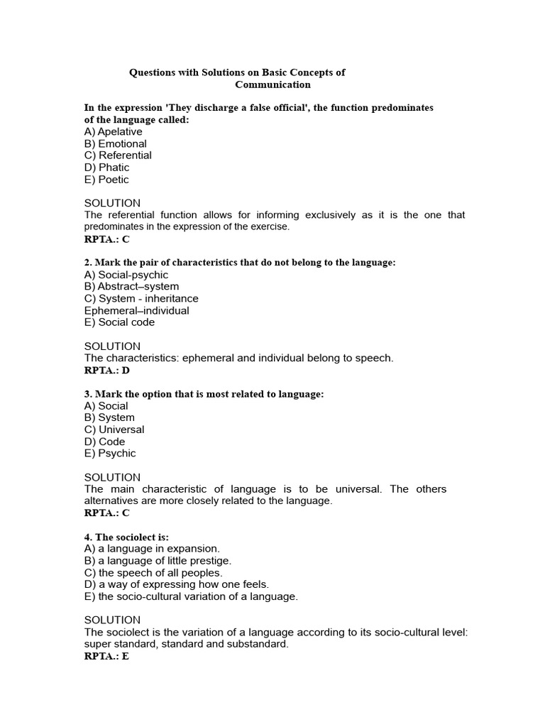 Communication Concepts: Questions & Answers | PDF | Communication | Dialect