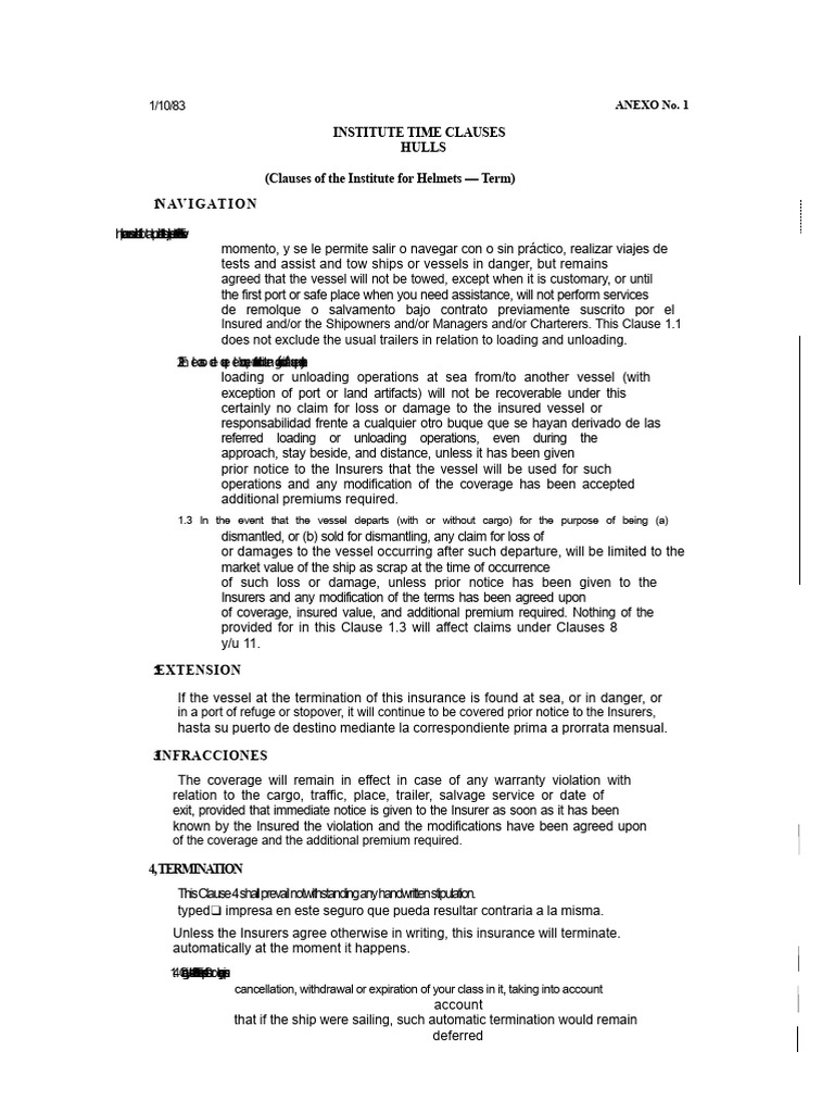 Institute Time Clauses for Hull Insurance | PDF | Insurance