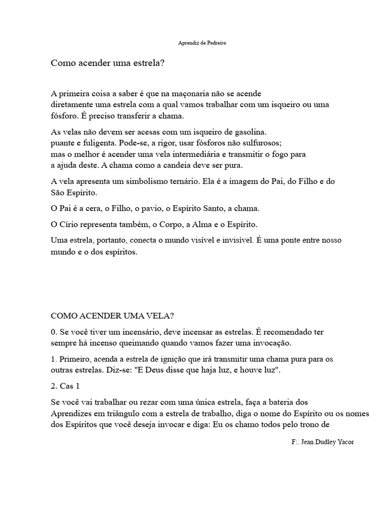 Como Acender Estrelas na Maçonaria | PDF | Vela