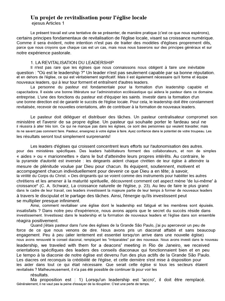 Revitalisation de l'église locale : Leadership et Stratégies | PDF ...