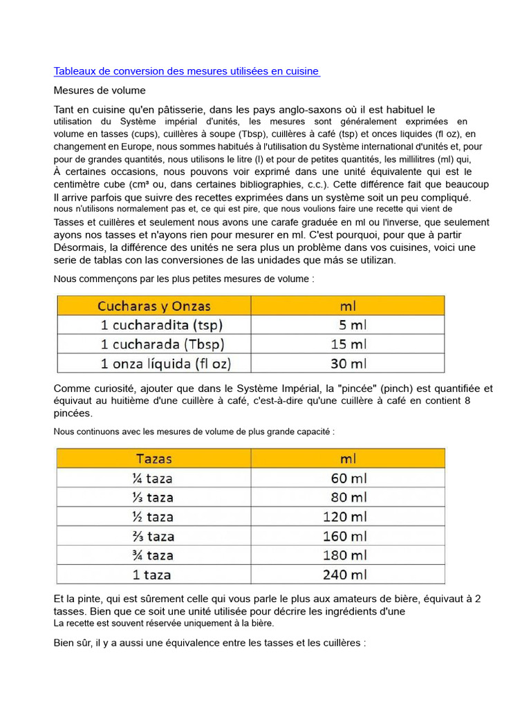 Tableaux de conversion en cuisine | PDF | Système international d ...