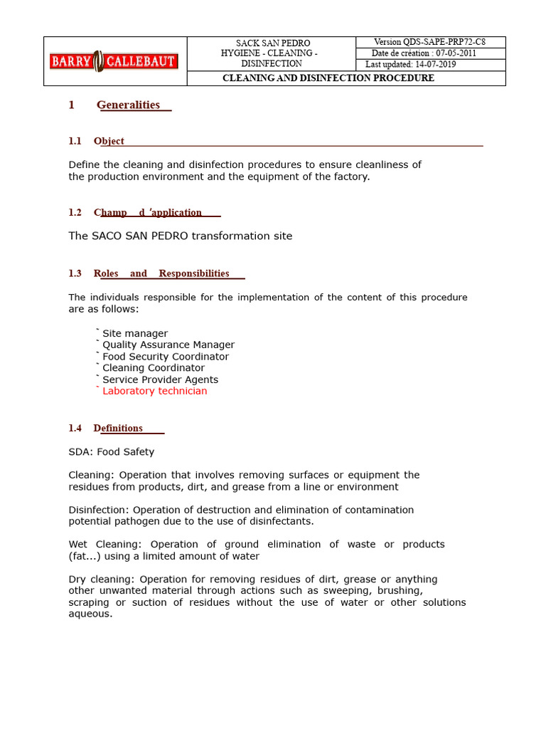 Cleaning and Disinfection Procedures Guide | PDF | Hygiene | Disinfectant