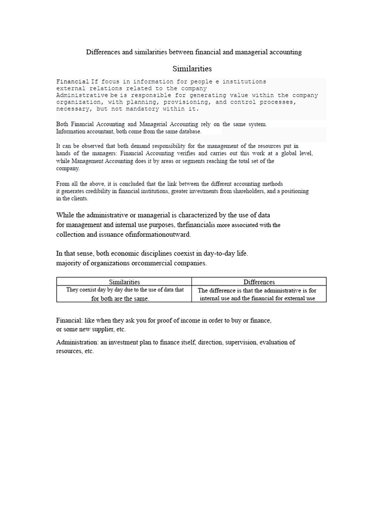 Financial vs Managerial Accounting Explained | PDF
