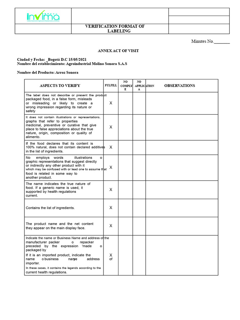 Label Verification Checklist for Food Products | PDF