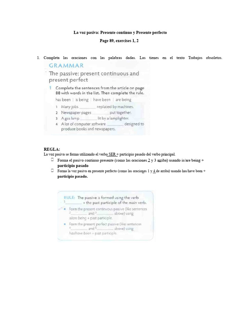 Presente Continuo y Presente Perfecto Pasivo | PDF