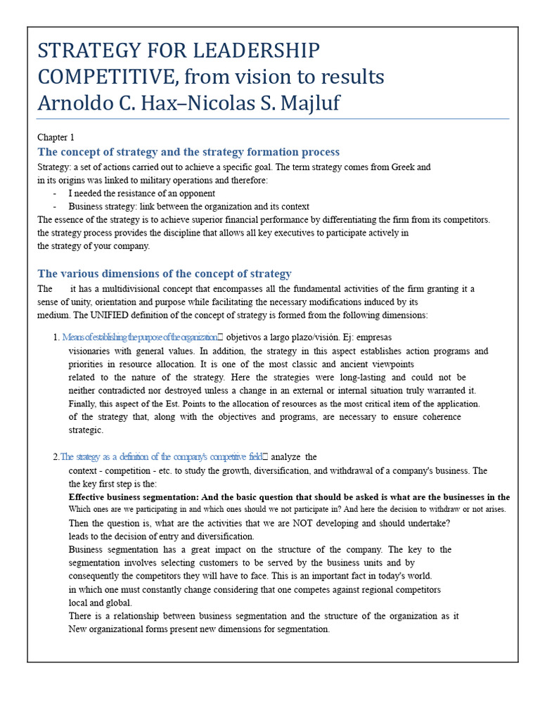 Strategy For Competitive Leadership Hax Majluf | PDF | Strategic ...