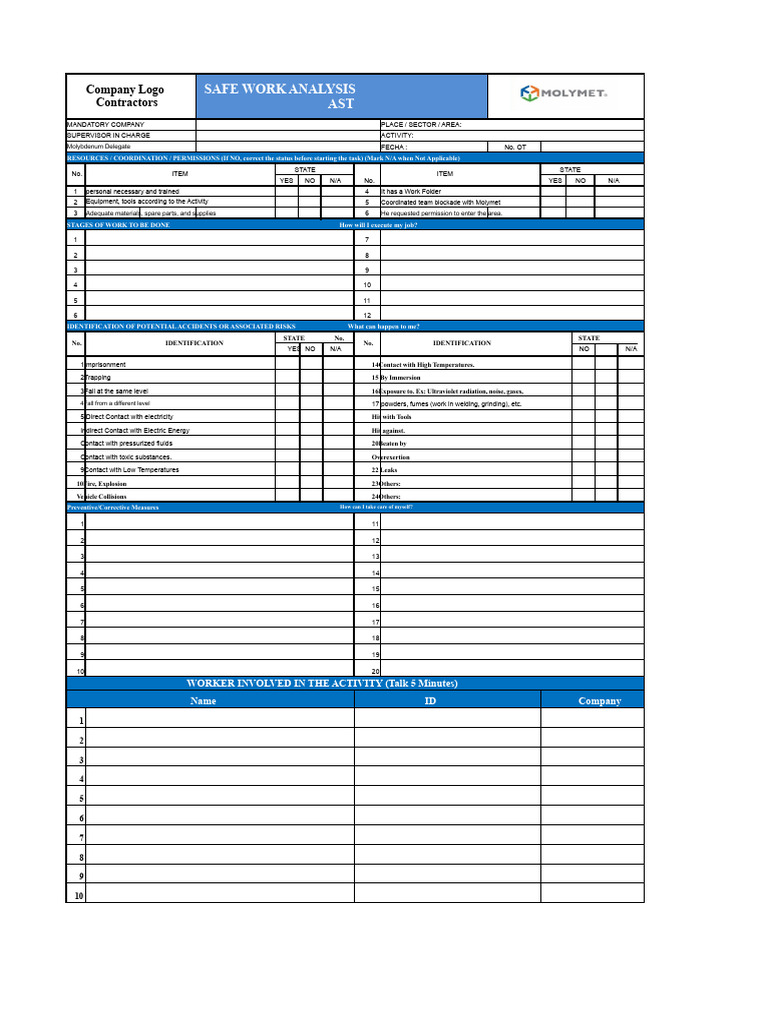 Annex C - Work Safety Analysis Format (AST)_Contractors (1) | PDF | Safety