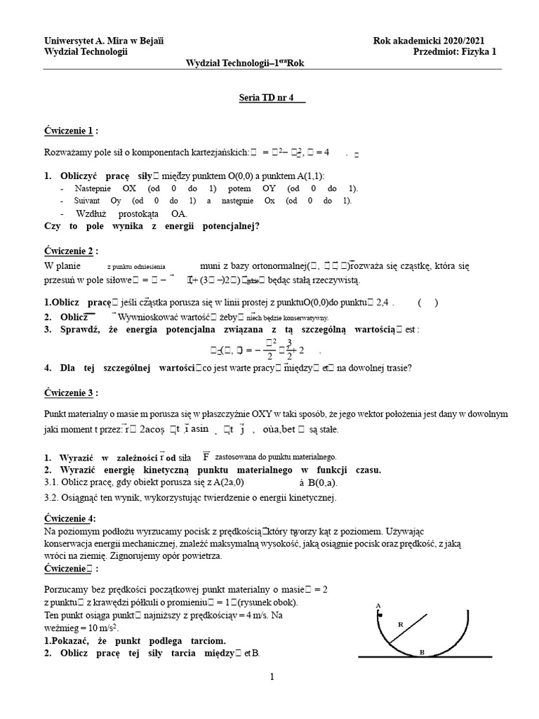 Seria TD 4 Praca I Energia Fizyczna | PDF