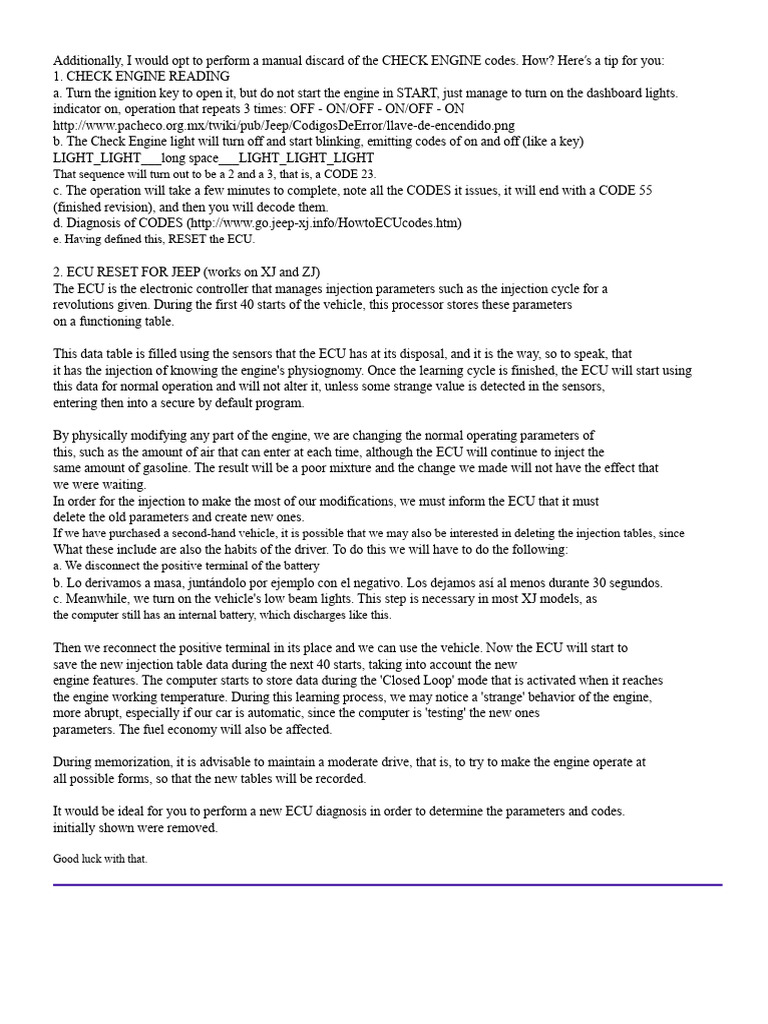 Jeep ECU Reset and Code Reading Guide | PDF | Relay | Distributor