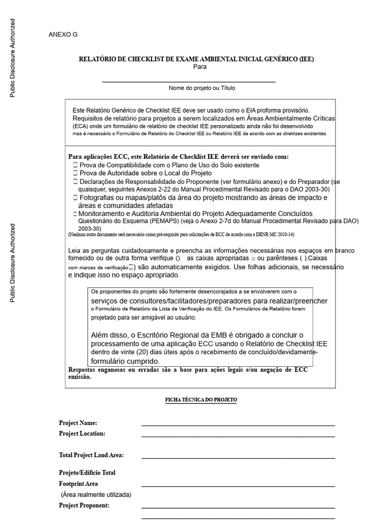 Checklist IEE: Relatório Ambiental Inicial | PDF | Desperdício ...