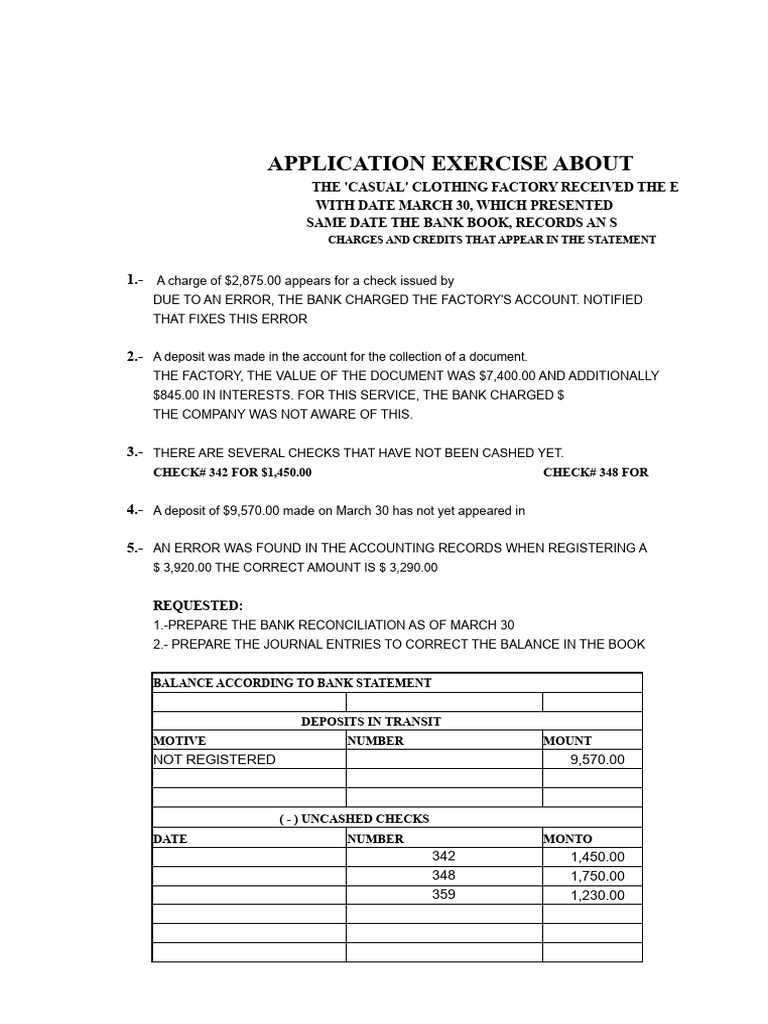 Bank Reconciliation Application Exercise | PDF | Cheque | Banks
