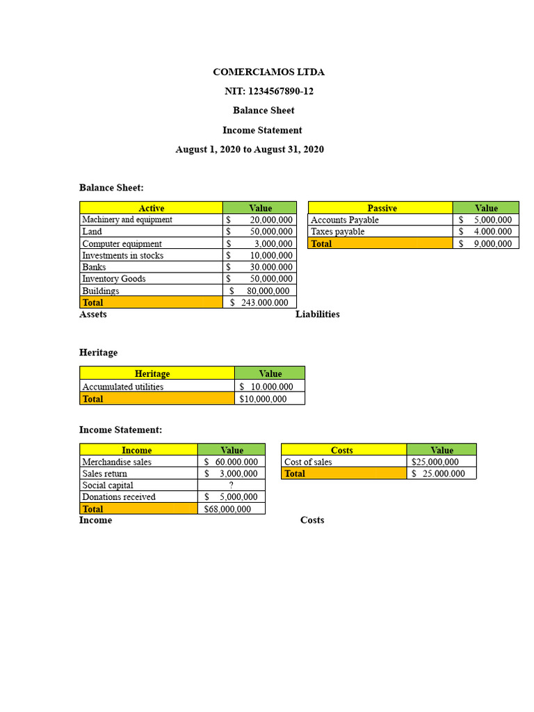 Balance Sheet COMERCIAMOS LTDA | PDF | Balance Sheet | Expense