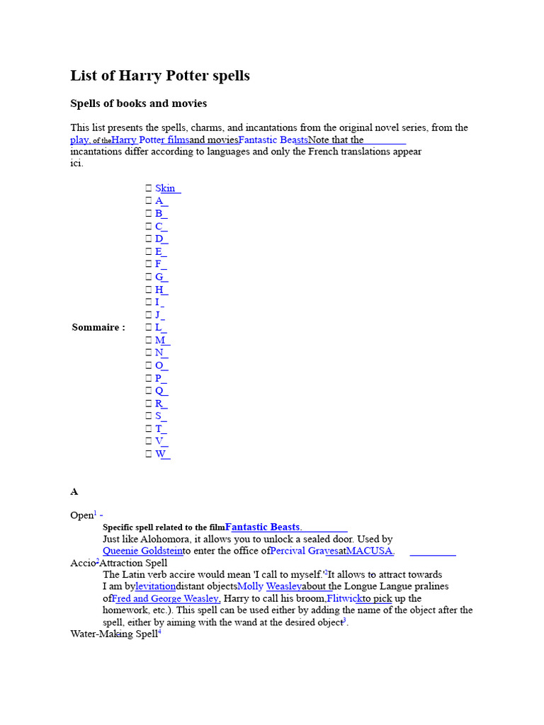 Harry Potter Spells and Incantations | PDF | Harry Potter