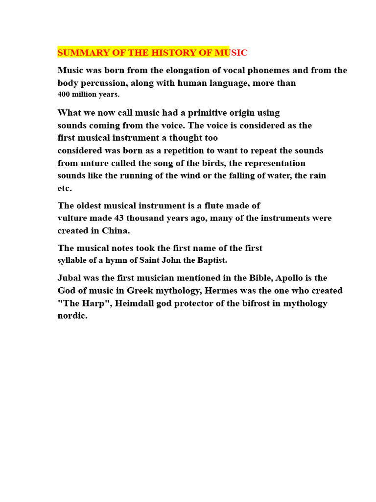 History of Music: Origins and Evolution | PDF