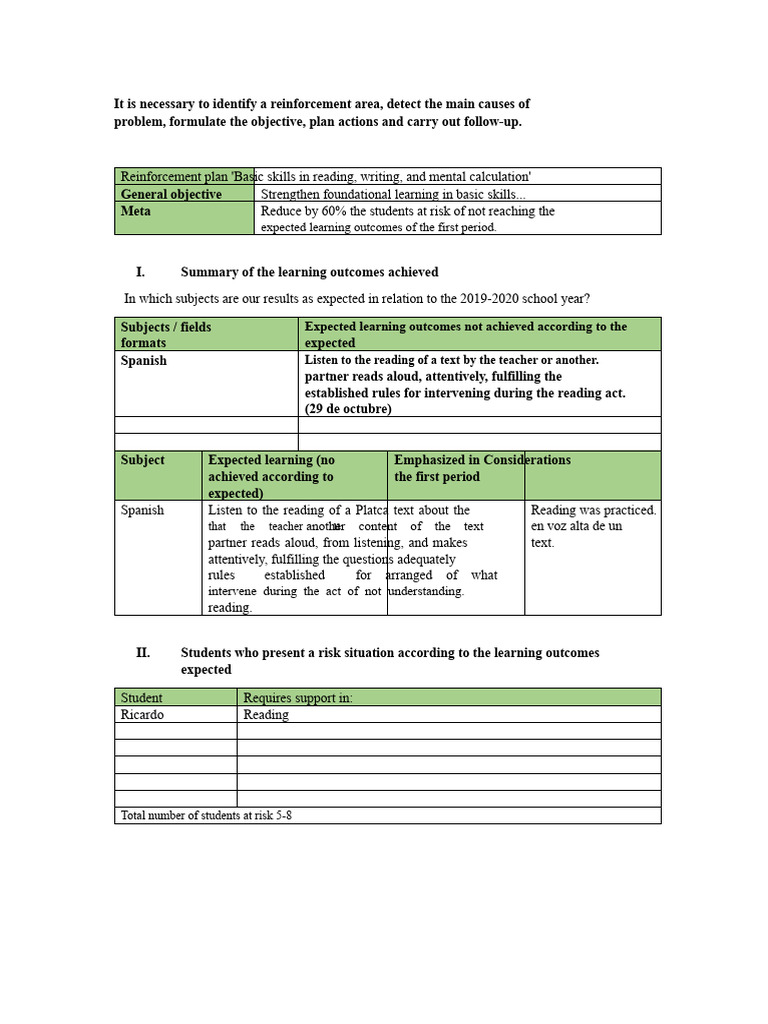 Reinforcement Plan for Basic Skills | PDF | Learning | Risk