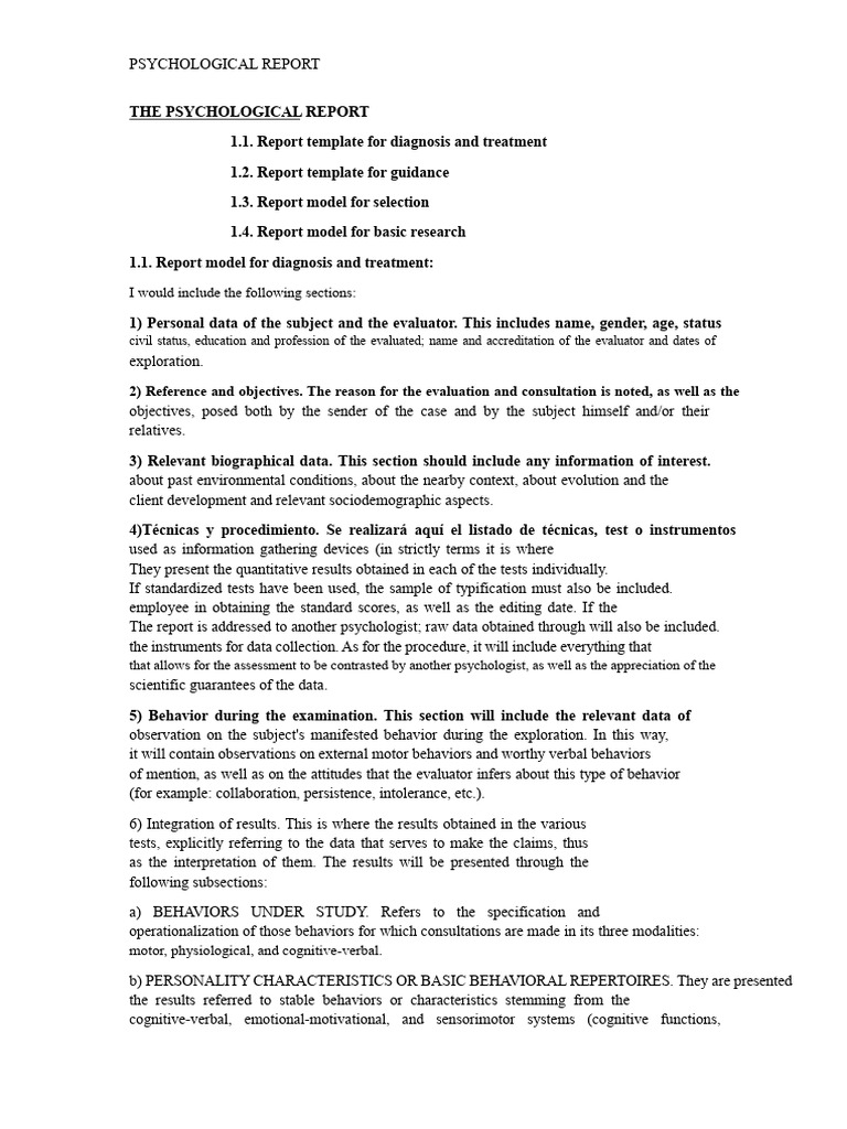 Comprehensive Psychological Report Template | PDF | Psychology ...