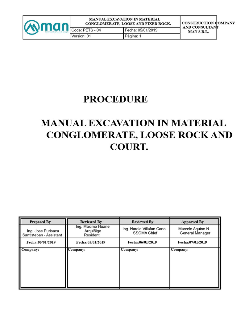 PETS.04 Manual Excavation in Conglomerate Material, Loose and Fixed ...
