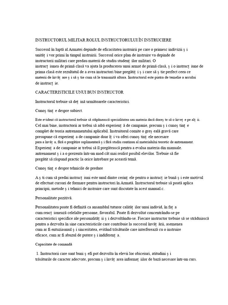 Instructorul Militar Rolul Instructorului În Instruire | PDF