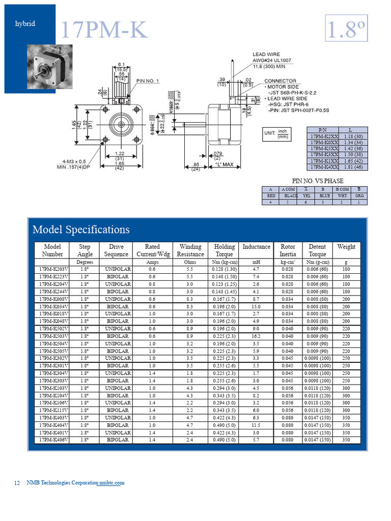 Stepper Motor Model Specifications | PDF | Mechanical Engineering ...
