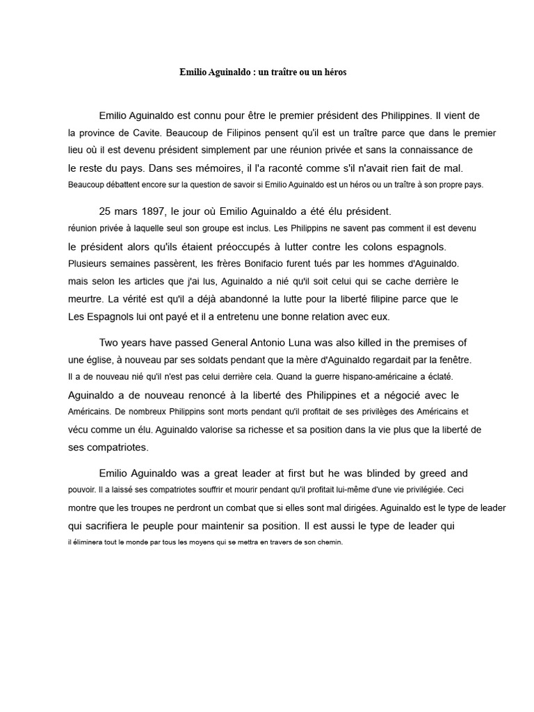 Aguinaldo : héros ou traître philippin ? | PDF