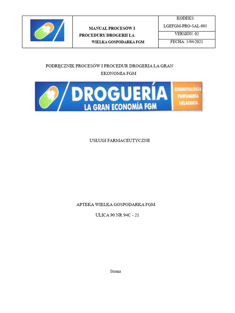 Podręcznik Procesów I Procedur | PDF