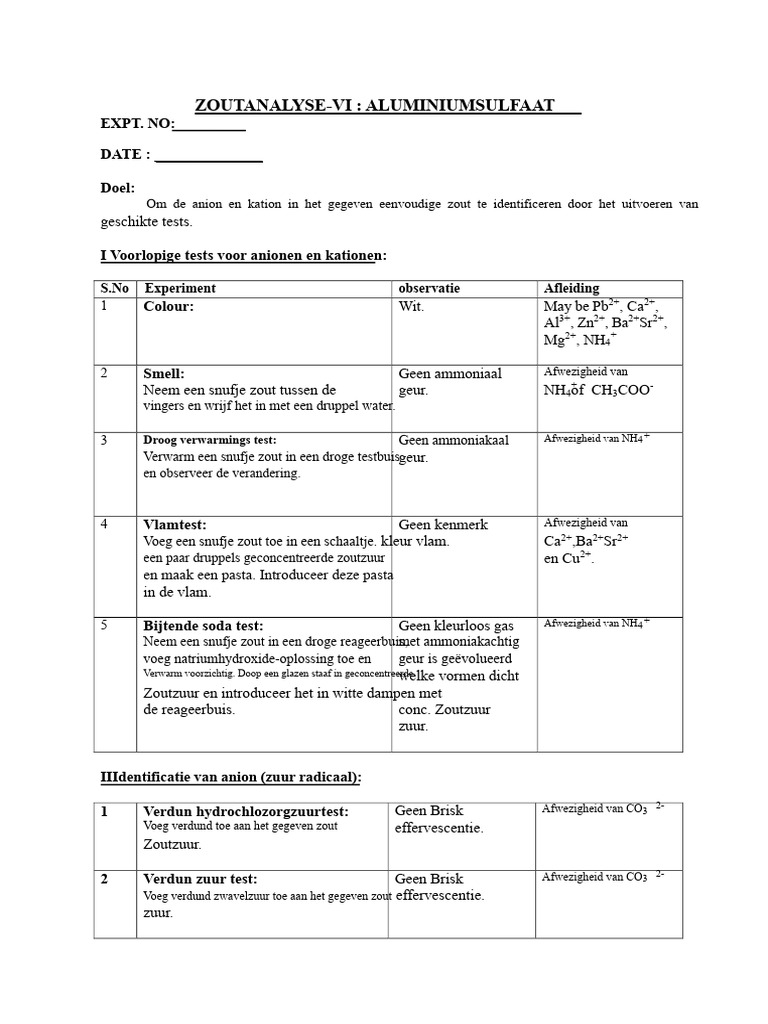 Zoutanalyse-Vi Aluminiumsulfaat | PDF