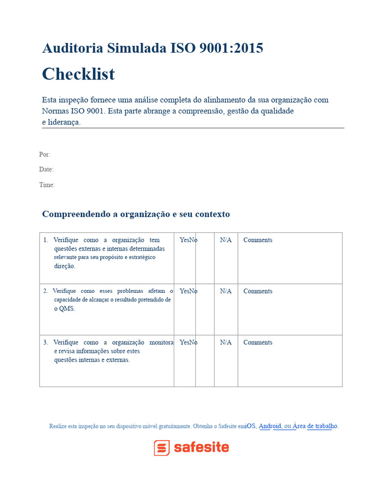 Checklist de Auditoria ISO 9001:2015 | PDF | Qualidade (negócios ...