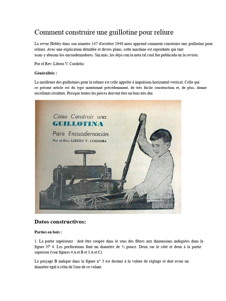 Construire une guillotine pour reliure | PDF | Vis de fixation